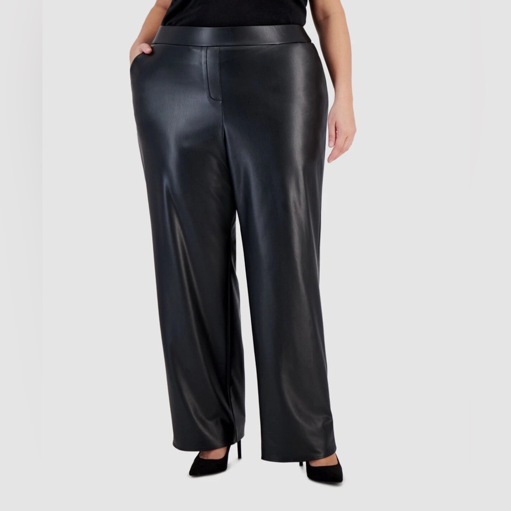 Anne Klein Plus Size Faux-Leather Slash-Pocket Trousers -Sz. 3x